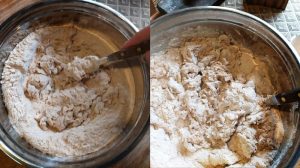 mezclar los ingredientes secos con el agua tibia